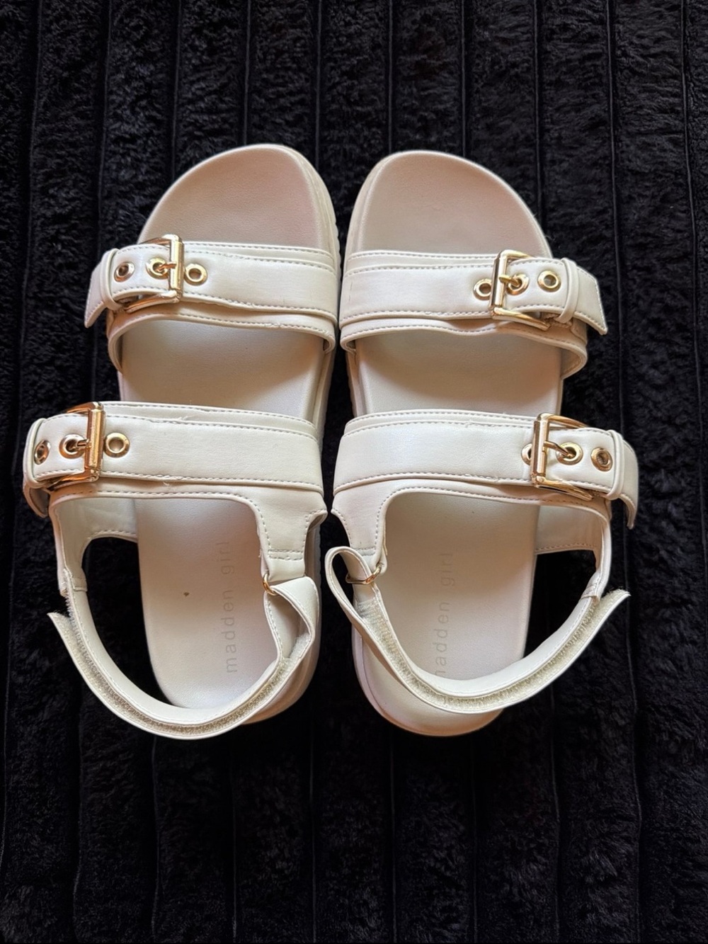 Madden Girl Women's Cream Buckle Strap Sandals